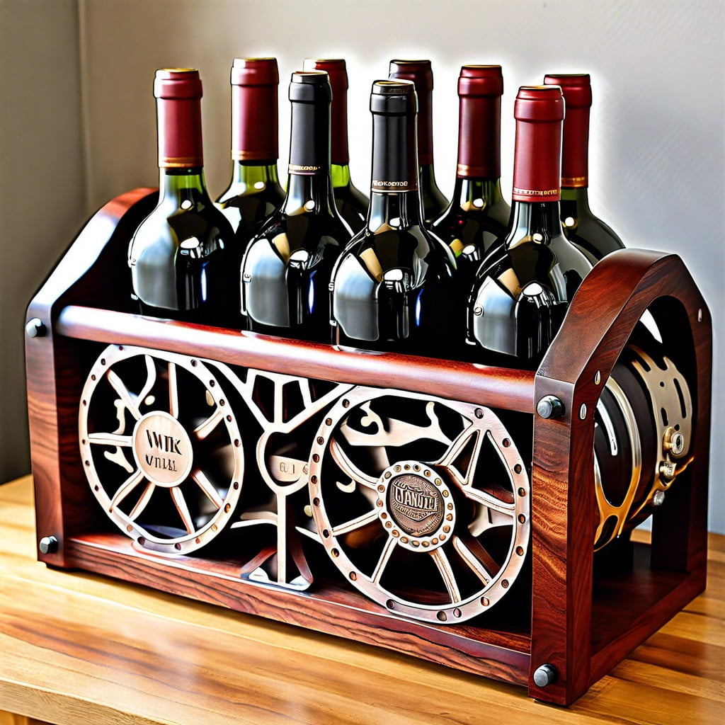 engine block wine rack with custom engravings