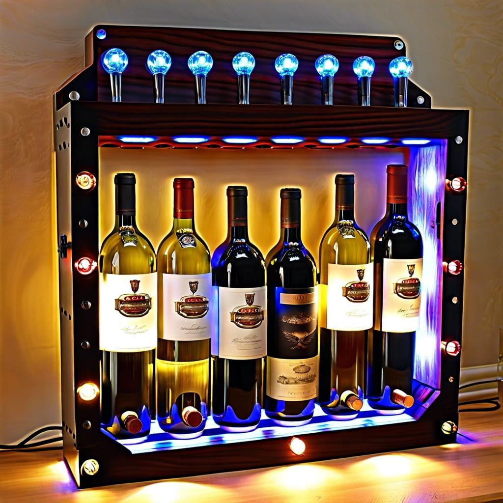 engine block wine rack with led lights