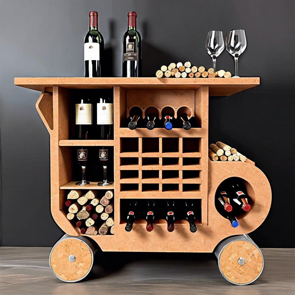 engine block wine station with cork storage