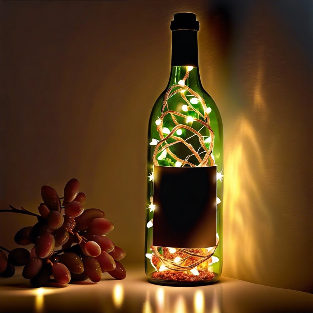 fairy light filled wine bottle