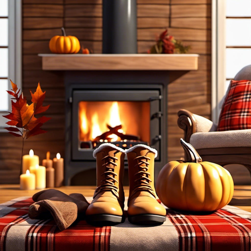 flannel and boots by the fireplace