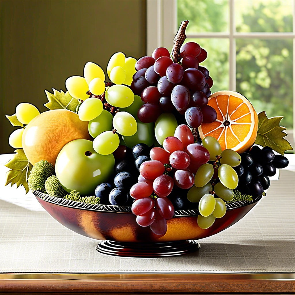 fruit bowl with mixture of grapes and florals