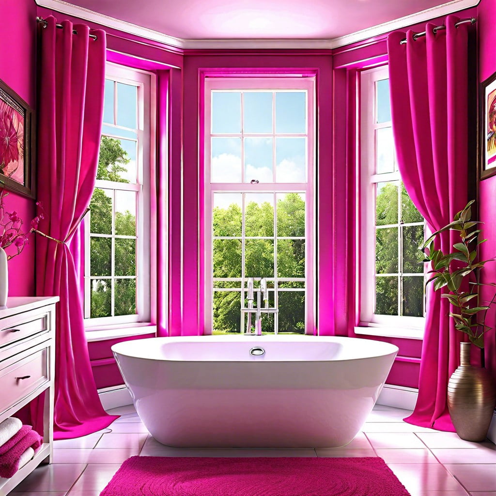 fuchsia pink bathroom window curtains for a bold look