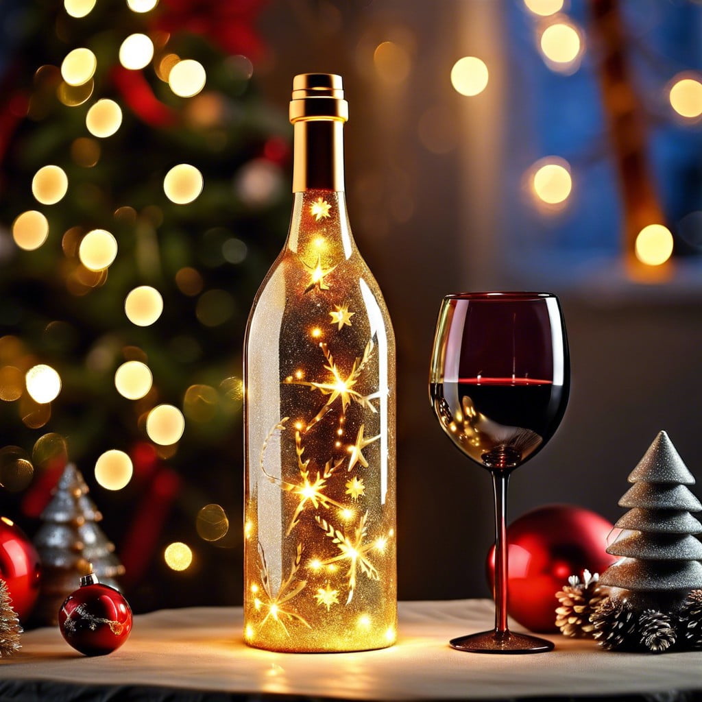 glittery lighted wine bottle