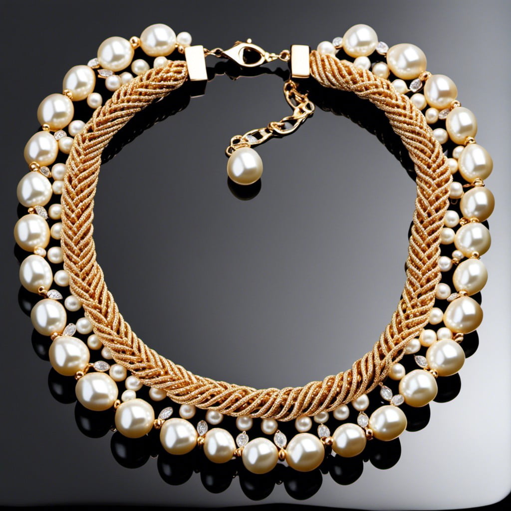 gold and pearl meshed necklace