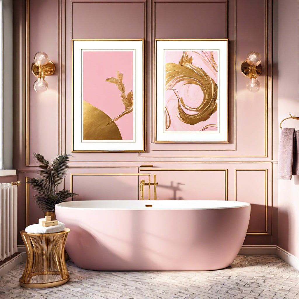 gold framed pink wall art