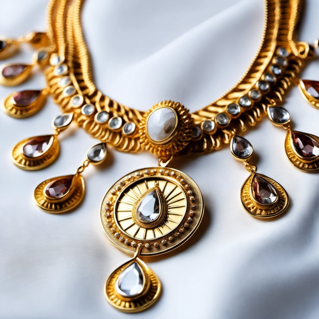 gold necklace with coin pendants