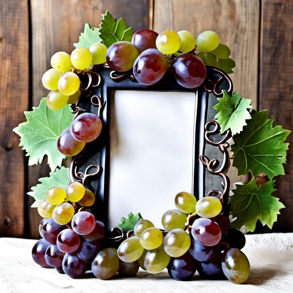 grape decorated picture frame as table number display