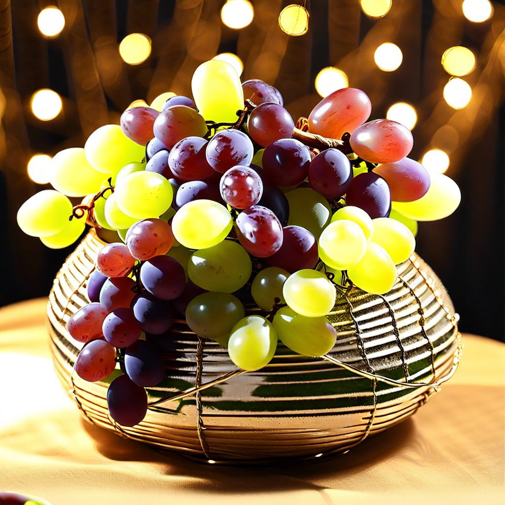 grape themed fairy lights wrapped around a centerpiece