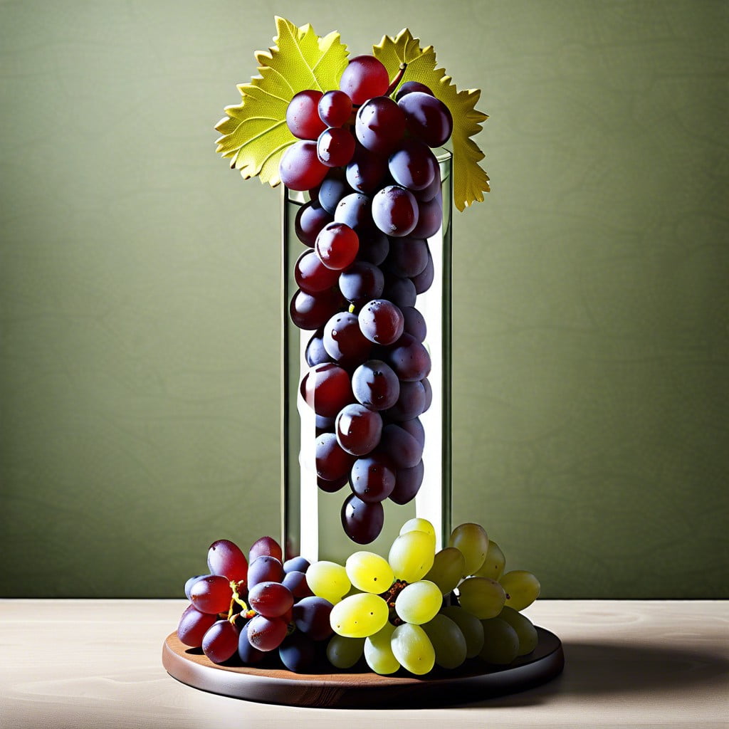 grapes filled tall glass cylinder with a floral topper