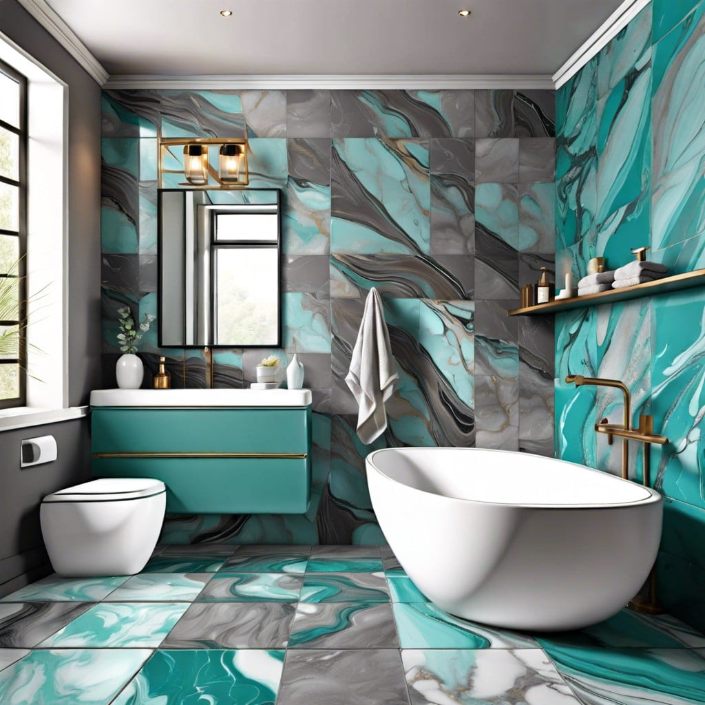 gray and teal marbled tiles