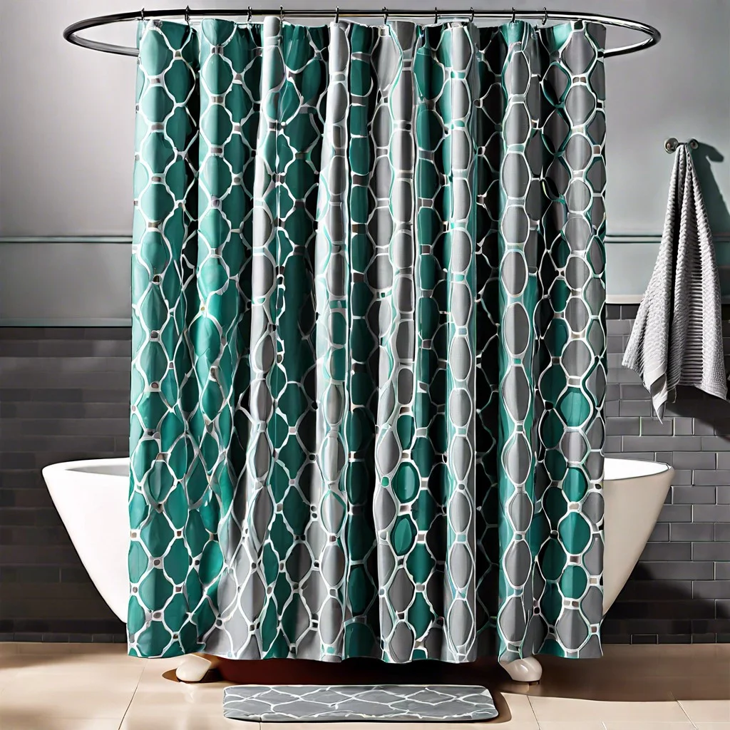 gray and teal patterned shower curtains