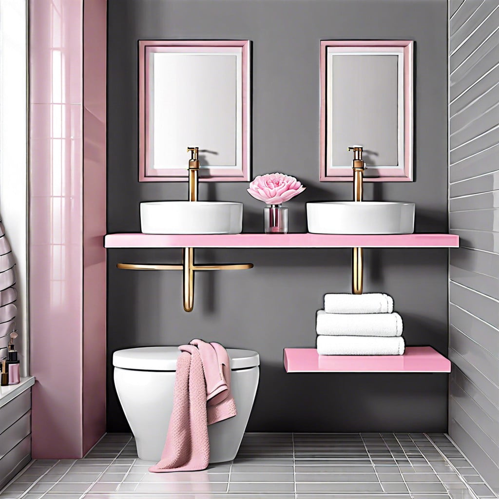 grey and pink vanity