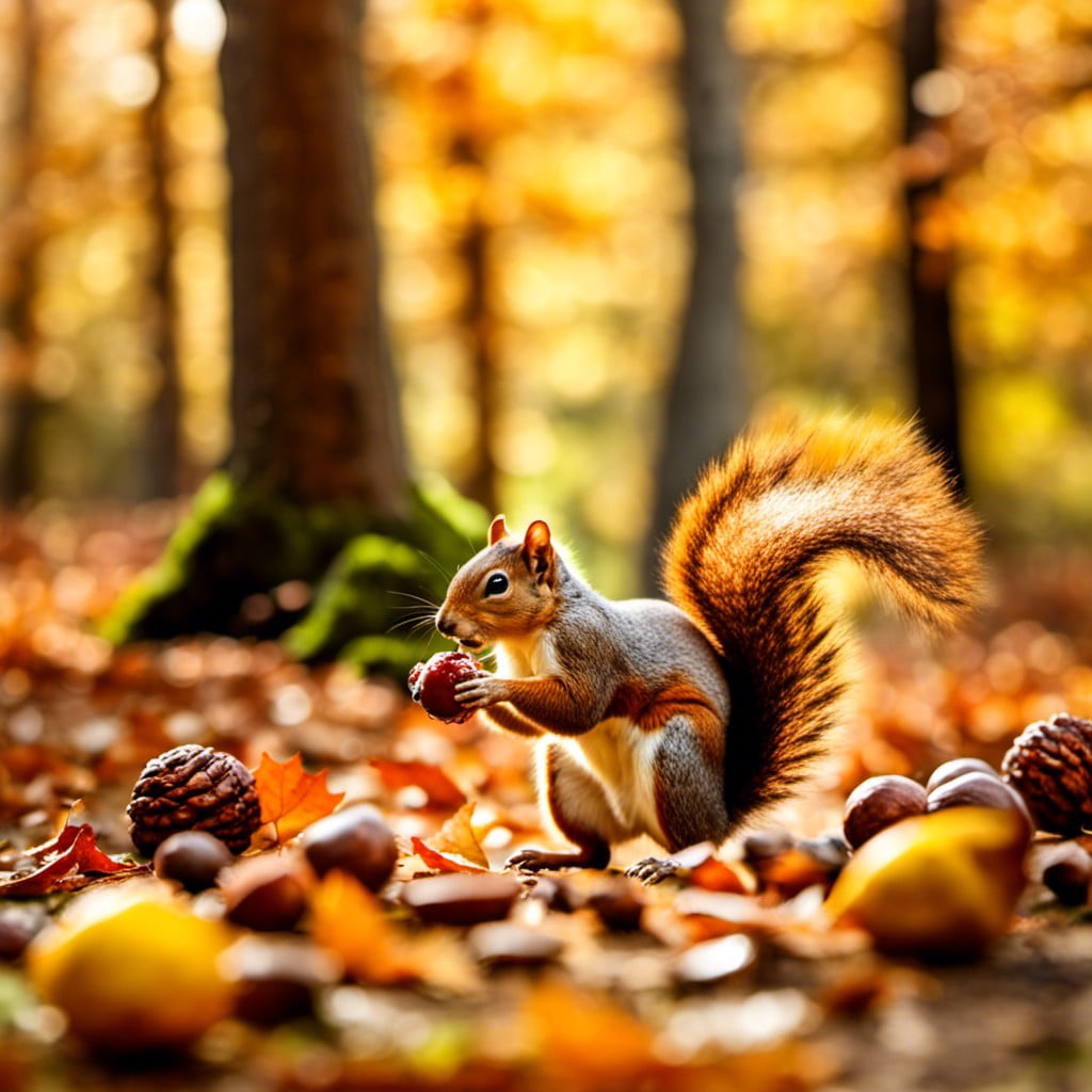 group of squirrels collecting nuts