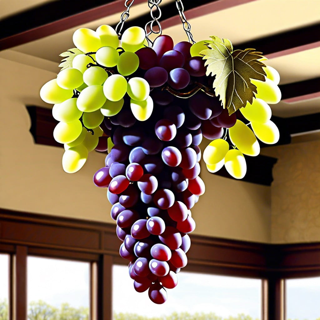 hanging grapes from a chandelier centerpiece