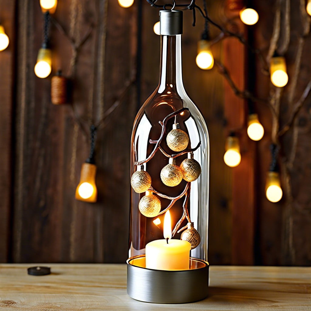 hanging lighted wine bottle candle holder