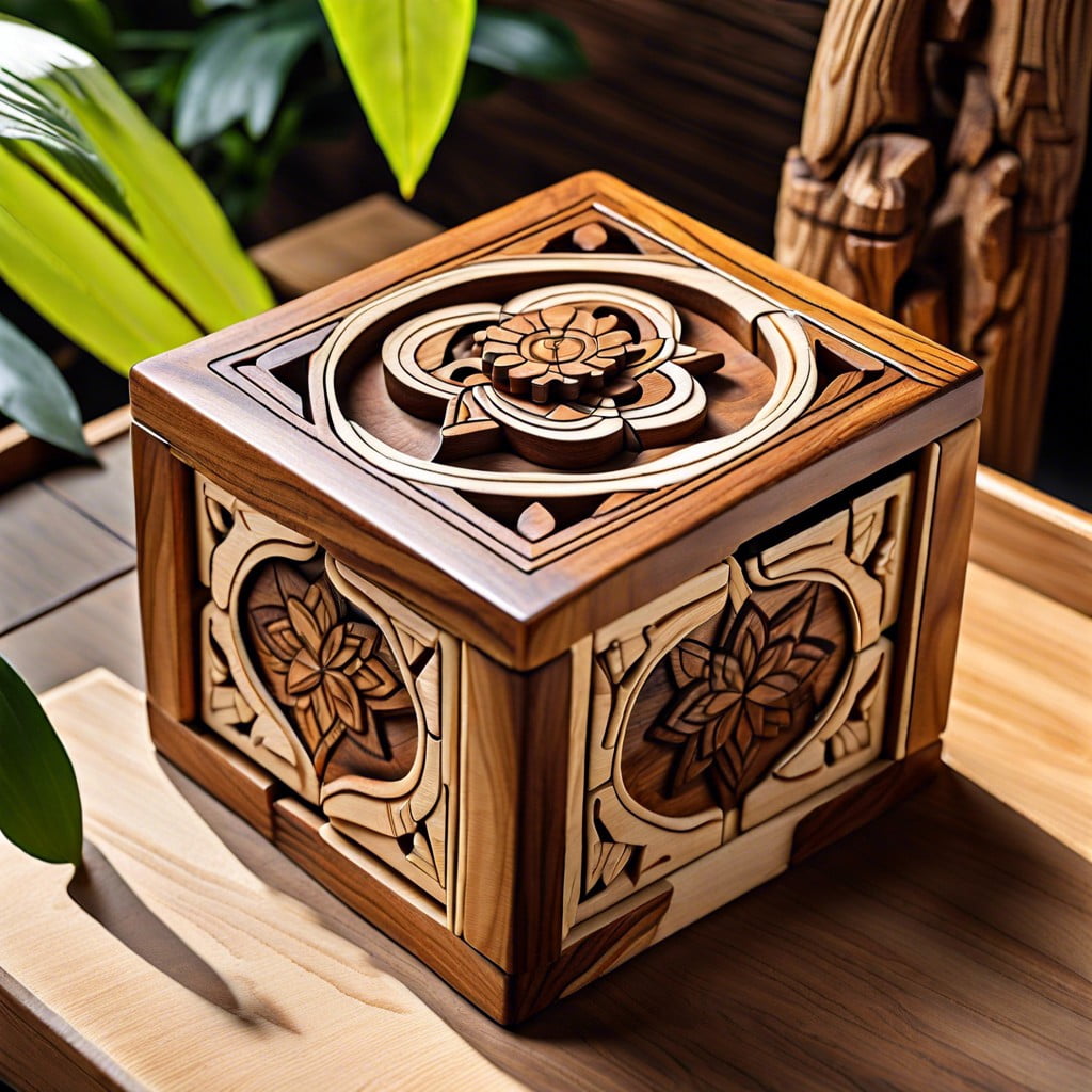 intricate wooden puzzle boxes