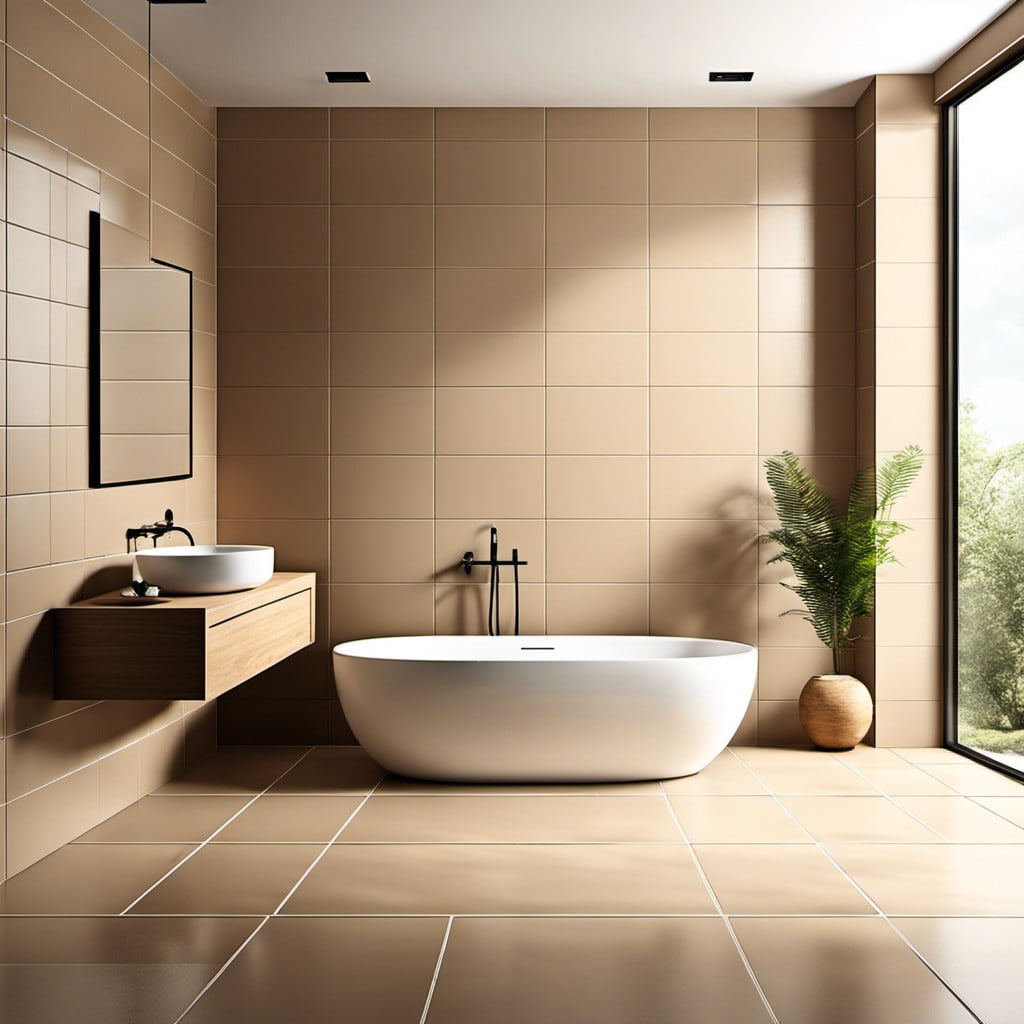 large tan tiles for minimal grouting