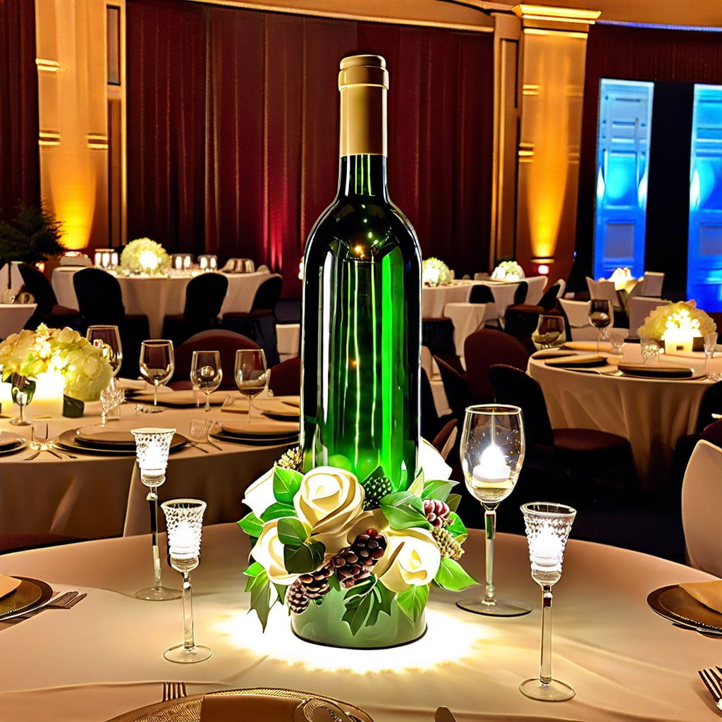 lighted wine bottle centerpieces for events