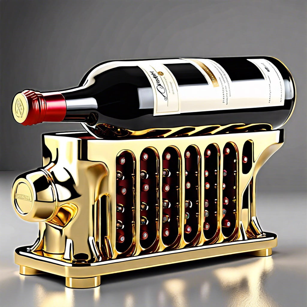 luxurious gold plated engine block wine rack