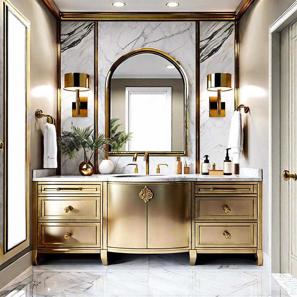 marble topped vanity with brass fixtures