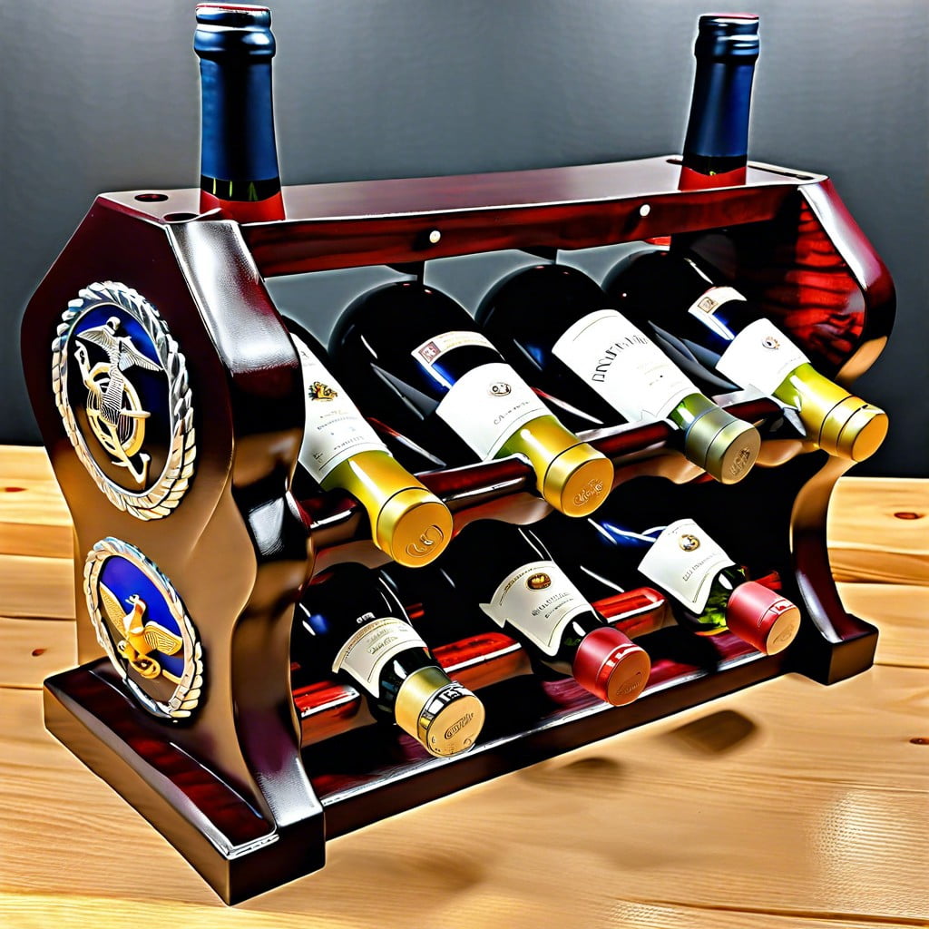 marine themed engine block wine rack
