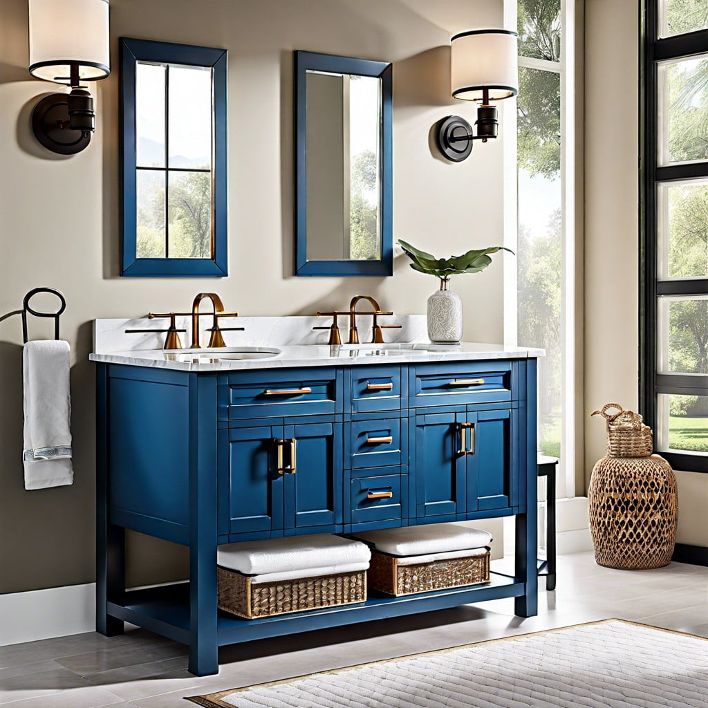 mediterranean blue vanity with white quartz top