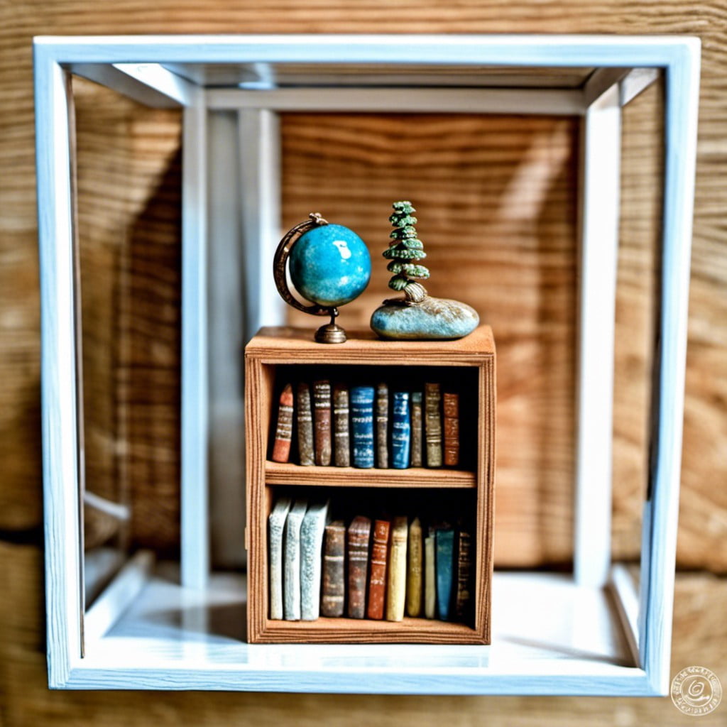 miniature bookshelf in deep box frame