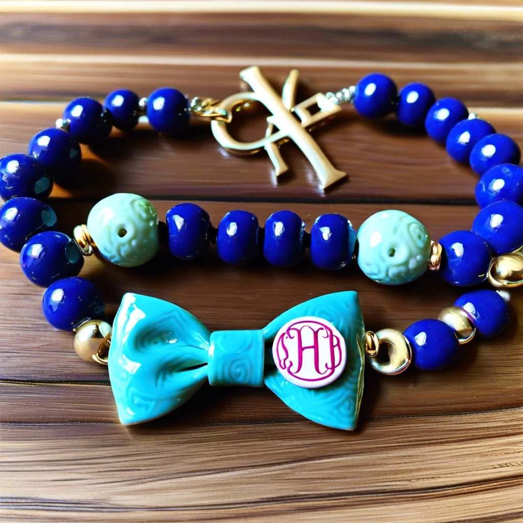 monogrammed bow tie shaped clay beads