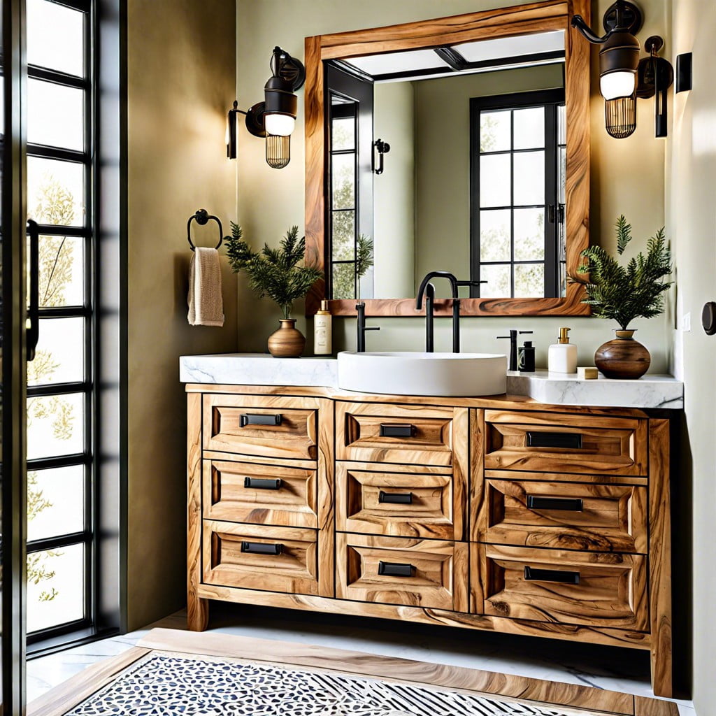 olive wood vanity for authentic appeal