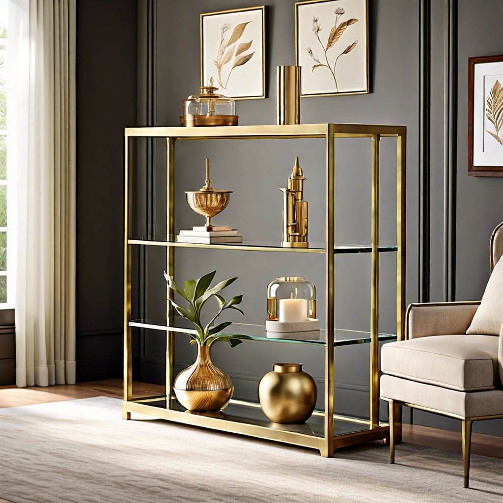 open brass and glass etagere