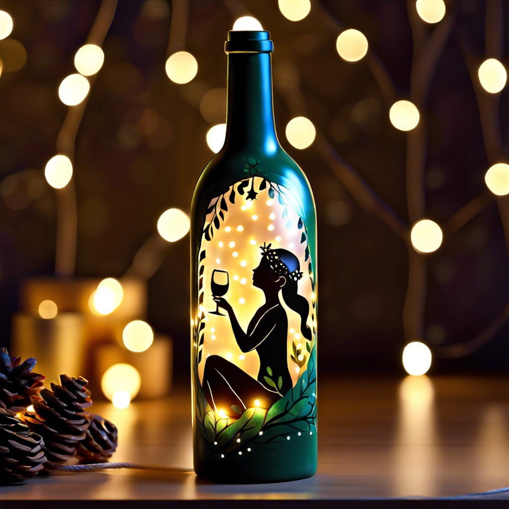 painted wine bottle with lights inside