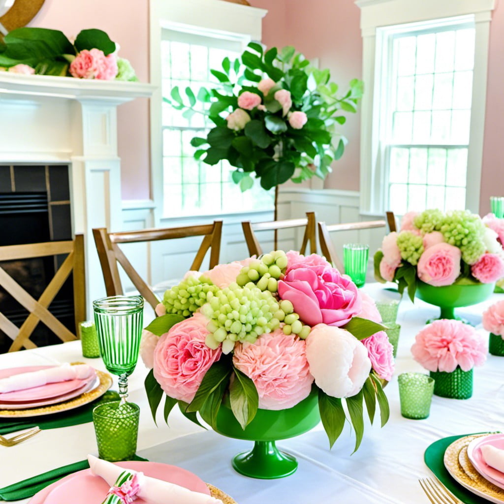 pink and green floral arrangements