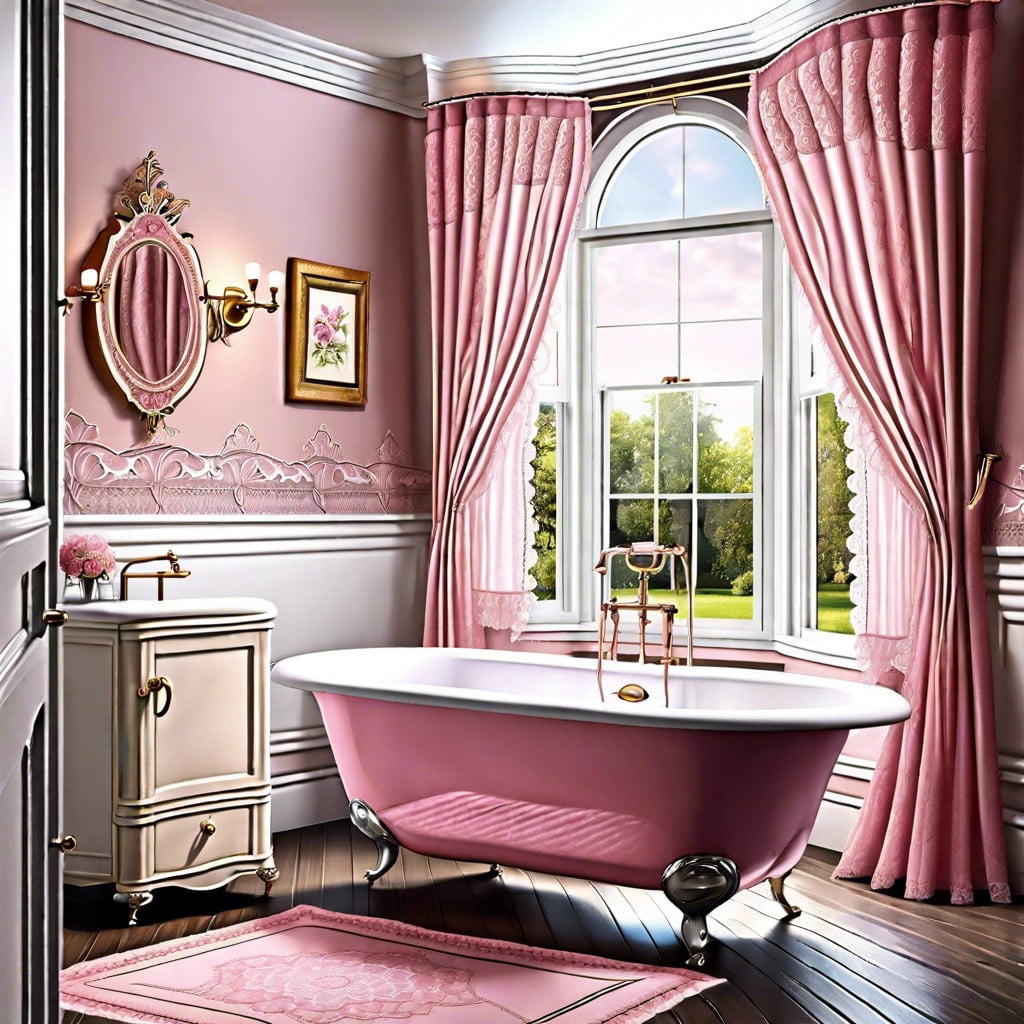 pink lace window curtains for a victorian aesthetic