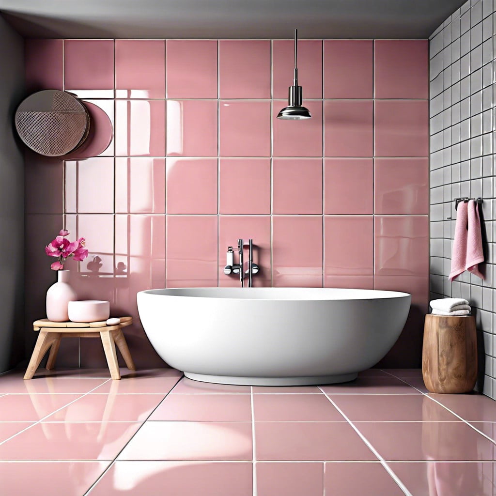 pink tiled backsplash