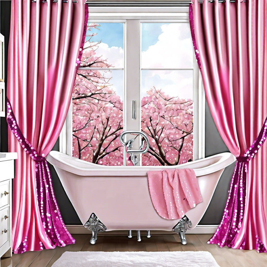 pink window curtains with sequin highlights
