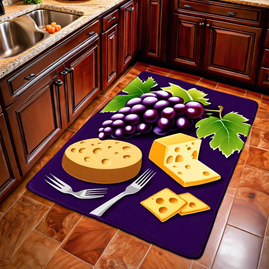 plush grape and cheese themed rug