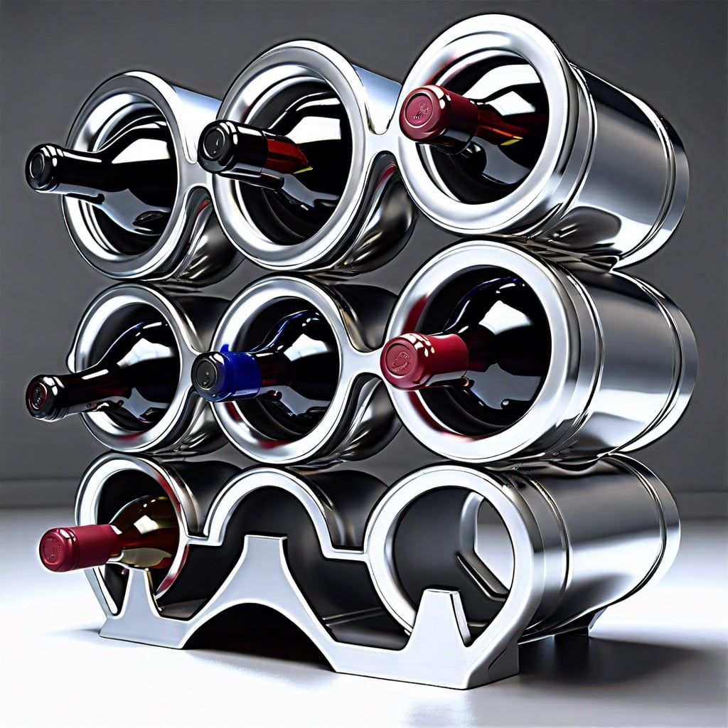 polished aluminum engine block wine showcase