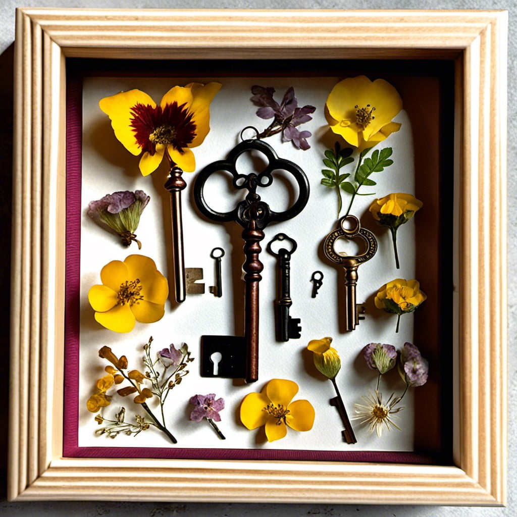 pressed flower and key shadow box