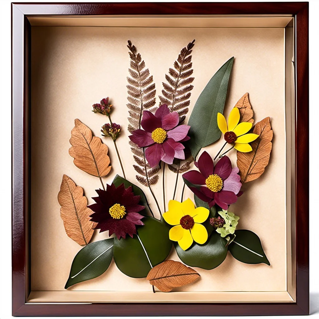 pressed flowers and leaves display