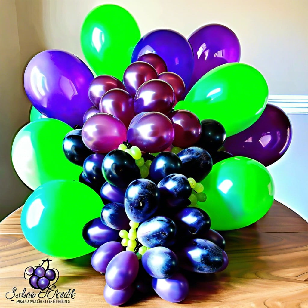purple and green balloon table centerpiece