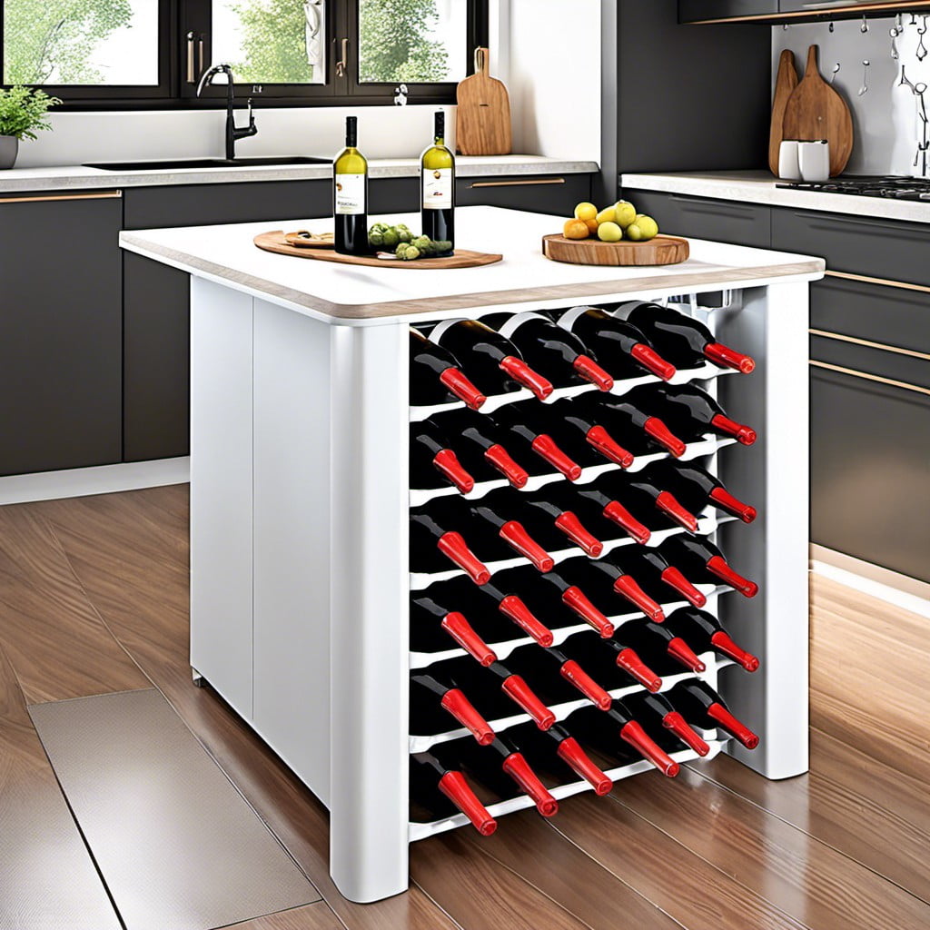 pvc pipe wine rack integrated into kitchen island design