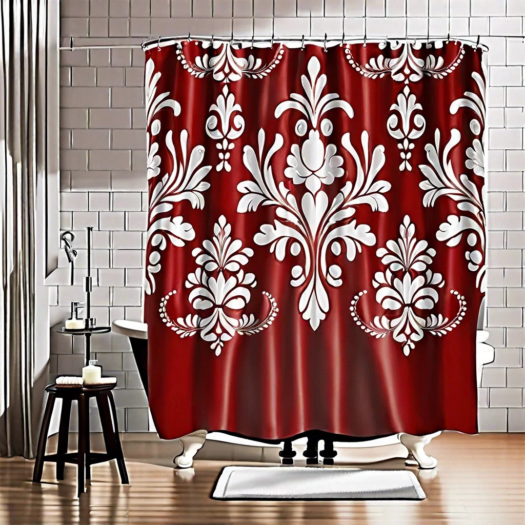red and white damask shower curtains