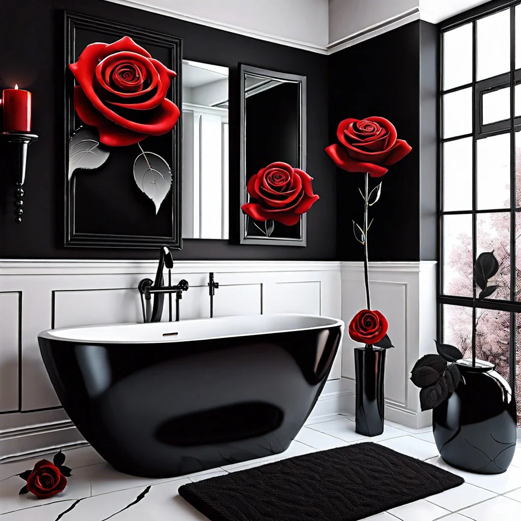 red roses in black vases for accents