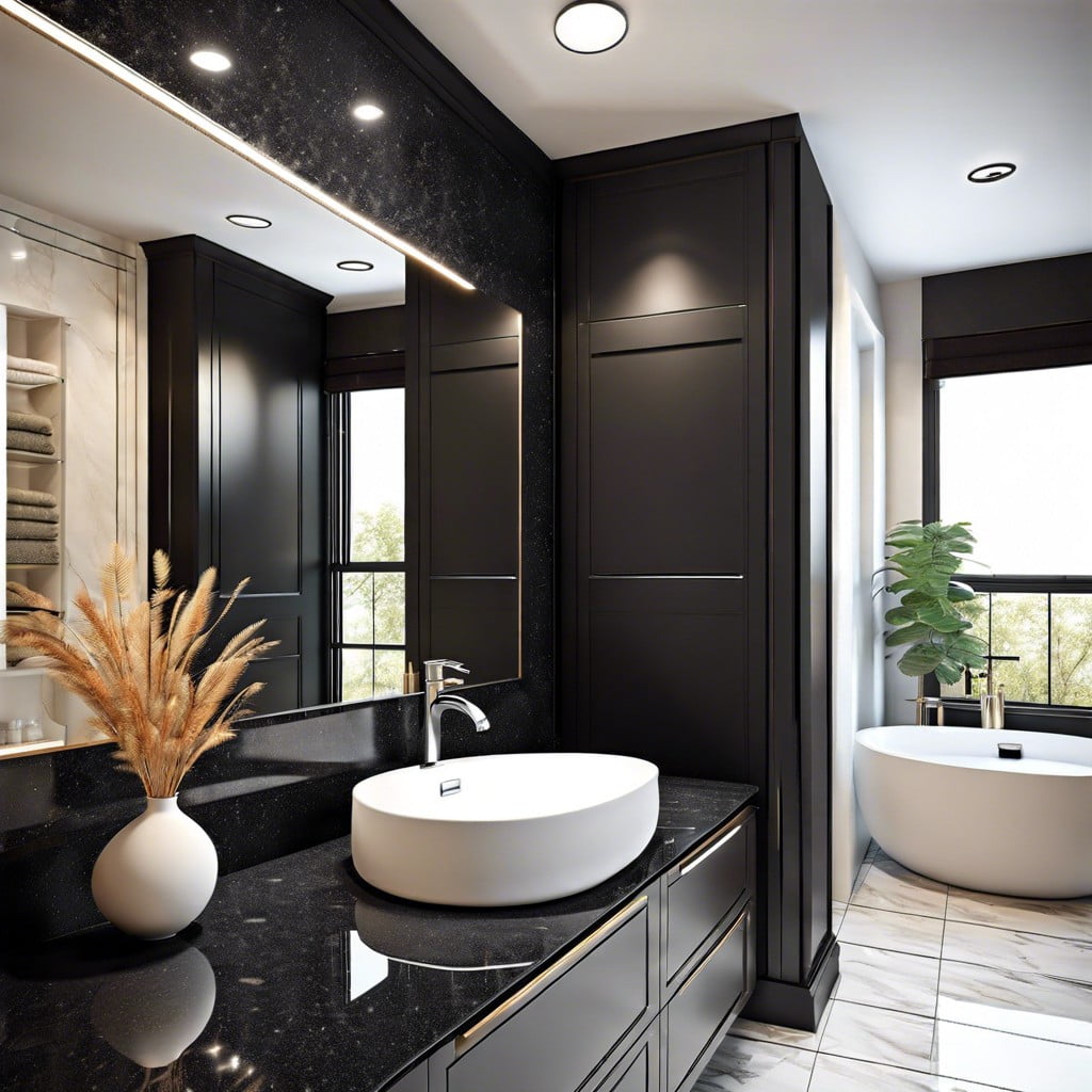 rounded black granite countertop to soften the look
