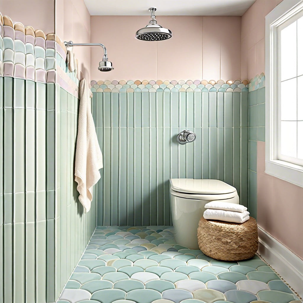 scallop shaped tiles in pastel hues