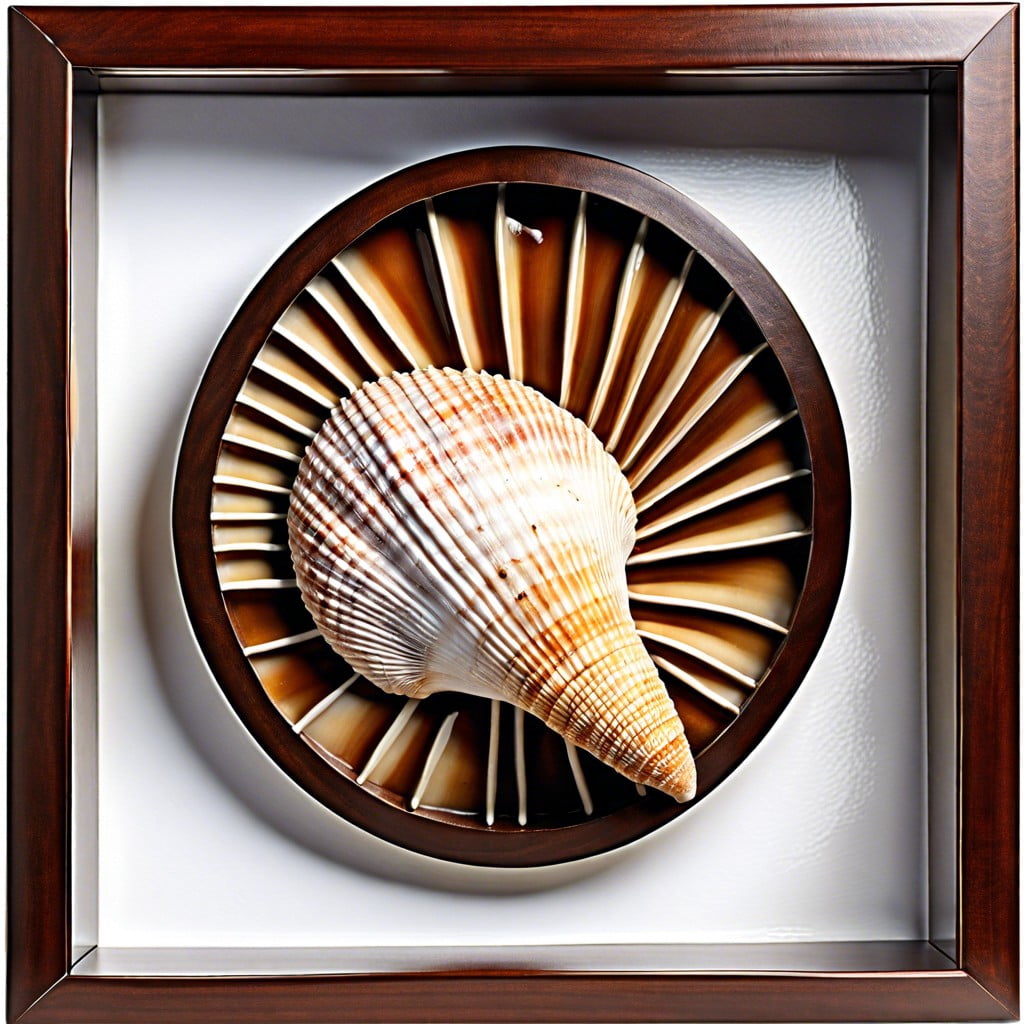 shadow box featuring a single large seashell