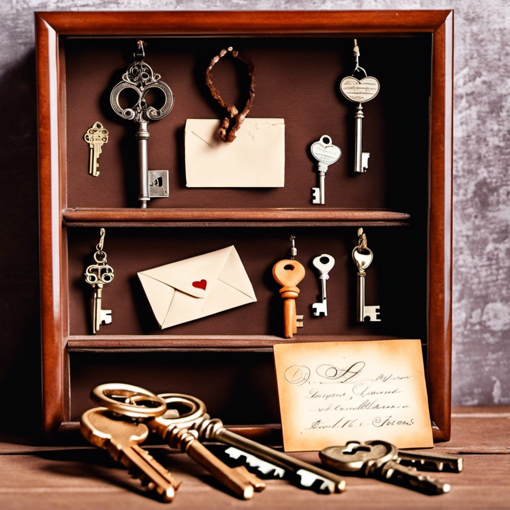 shadow box with keys and love letters
