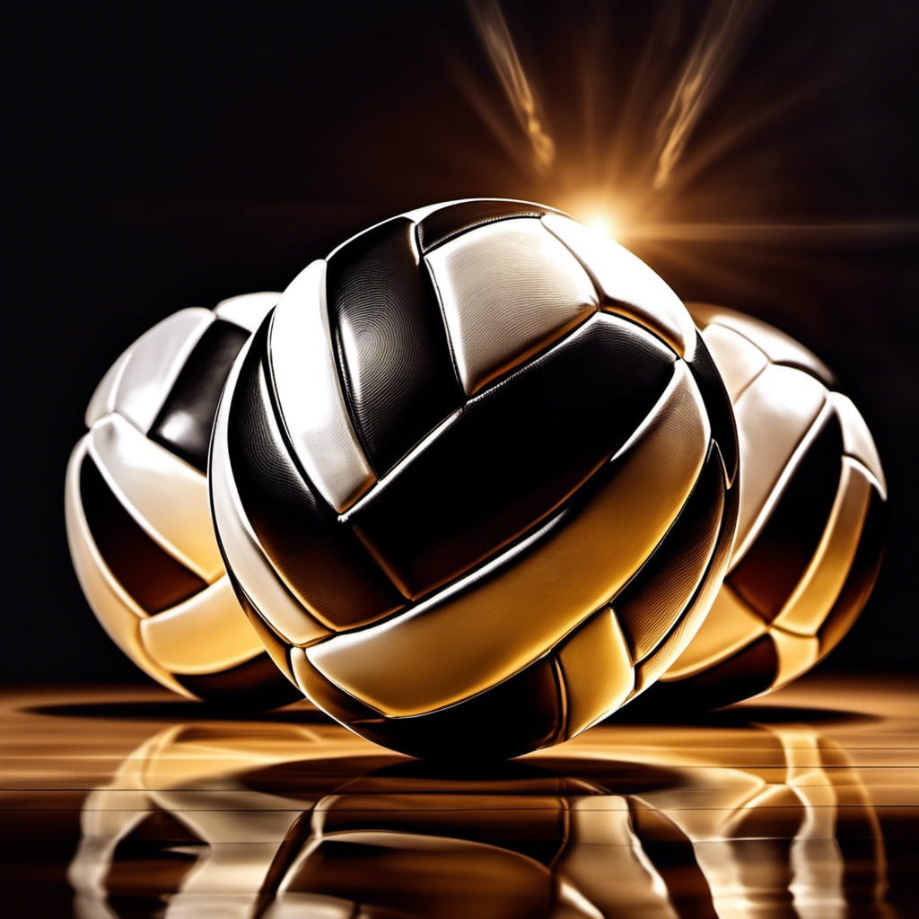 shiny volleyball with reflections of players
