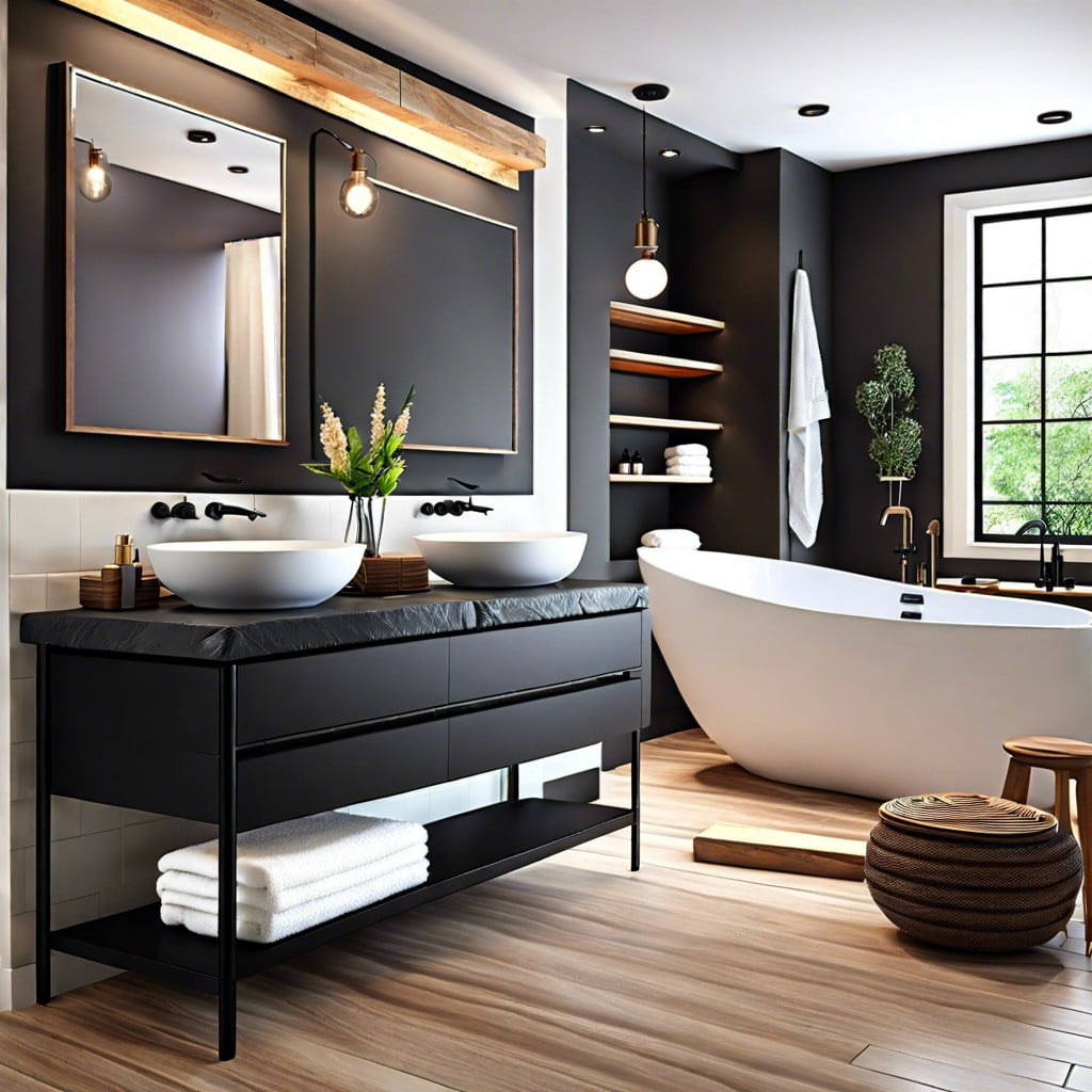 spa infused style with black slate countertop